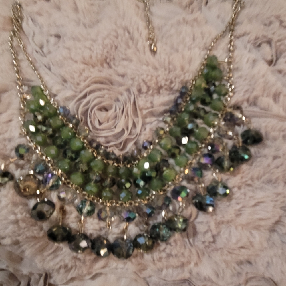 Green and grey opaque with silver necklace
